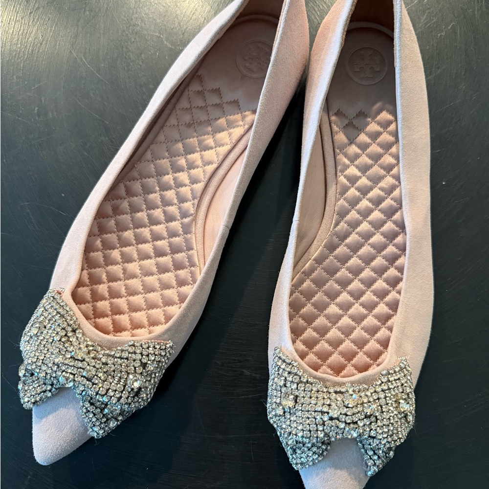Tory Burch Pink Flats with Crystal Embellishment